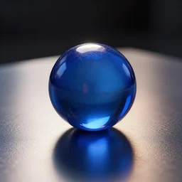 a blue ball on a table + specular highlights, ambient occlusion, global illumination, bump map, reflective, caustics, refractive + unreal engine 5