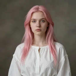 portrait of a young pagan woman, dressed in white, and with pink hair, by nikolay makovsky.
