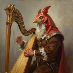 painting of a loxodon wearing bard costume and holding a harp, epic, trending on artstation, masterpiece, cinematic lighting, by ross tran and by greg rutkowski
