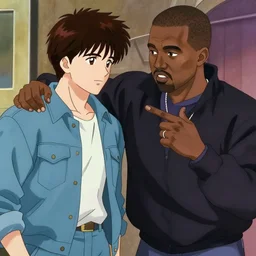 Kanye West beating up Pete Davidson in Akira (1988), detailed, anime, illustration