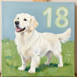 eighteen month old painting of a white golden retriever