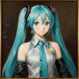 renaissance painting of hatsune miku, blue hair