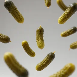 photo still of lots of whole pickles falling from the sky, 8 k, 8 5 mm f 1. 8