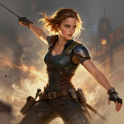 emma watson as a video game character digital illustration portrait design by, mark brooks and brad kunkle detailed, gorgeous lighting, wide angle action dynamic portrait