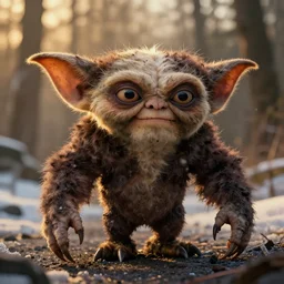 photo of real life gremlins, creepy!!!, scaly!!!, gritty!!!, menacing!!!, evil, ultra realistic, gritty, winter, golden hour, volumetric lighting, sharp focus