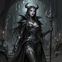 Full lengh of a cyborg gothic goddess by Wayne Barlowe and Peter Mohrbacher, detailed, sharp, digital art, trending on Artstation