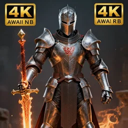 hell knight with a flaming sword, highly detailed, 4 k, hdr, smooth, sharp focus, high resolution, award - winning photo, anne stokes, photorealistic