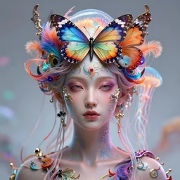 goddess portrait. jellyfish butterfly phoenix head. intricate artwork by Tooth Wu and wlop and beeple. octane render, trending on artstation, greg rutkowski very coherent symmetrical artwork. cinematic, hyper realism, high detail, octane render, 8k, depth of field, bokeh, vibrant