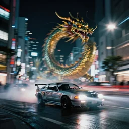 photo of a dragon at night in a city, cinematic, 4 k, long exposure photography, tokyo drift, fast and furious, film still, night photography, motion blur, lens flare, movie shot, light trail, distortion, wide angle, reflections