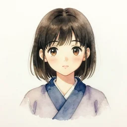 watercolour ink painting of a cute japanese girl, 4 k artstation