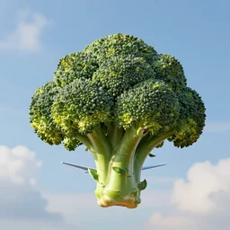 a broccoli airplane in the beautiful sky, highly detailed, digital painting, sharp focus, fantasy art