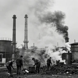 industrial revolution, coal workers, smoke, photographic