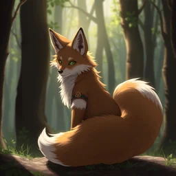 an anthropomorphic medieval fox with a fluffy tail in a forest, fursona!!!, trending on furaffinity, digital art, backlighting, by kawacy, trending on artstation