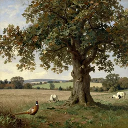 an oak tree and a pheasant near poynings and the south downs by william - adolphe bouguereau