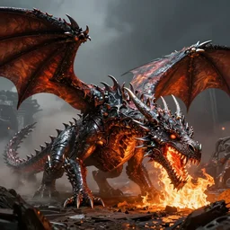 a dragon made of steel and fire swallowing the earth, nicol bolas, deathwing, hyper realistic