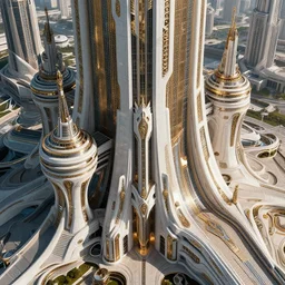futuristic palace exterior, extreme opulence, utopia, cinematic, futuristic, ultra realistic, high detail, high contrast and sharp hyperornate aerial view