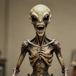 historical photo 1 9 7 0 s of humanoid with crooked teeth, black eyes, gaping mouth, alien looking, skull like, big forehead, horrifying, killer, creepy, dead, monster, tall, skinny, open mouth, deathly