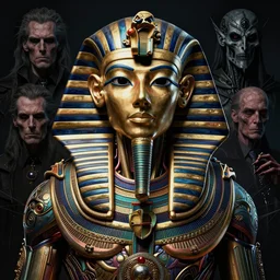 biomechanical pharaoh god king, intricate portrait artwork by josan gonzalez, h. r. giger, tom bagshaw, kilian eng, h. r. giger, zdizslaw beksinski, very coherent artwork, brutal, darkness, noir, gothic, vibrant, octane render, unreal engine, 8 k, high contrast