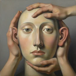 painting of a surrealist detailed and intricate arrangement hands and fingers that are in the shape of a face with nose eyes and ears