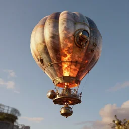 hot air flying machine steam punk, octane render, volumetric, unreal engine