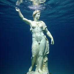 An underwater marble greek statue,