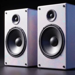 2 large speakers covered with a delicate psychedelic texture, octane render, hyper detailed render, volumetric light, ultra realistic,
