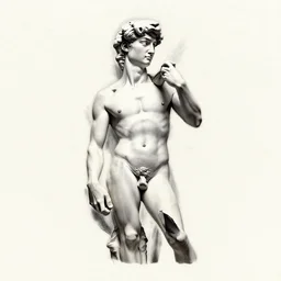 tattoo design sketch of the statue of david broken in the middle, in the style of den yakovlev, realistic face, black and white, realism tattoo, hyper realistic, highly detailed