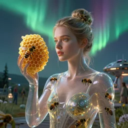 portrait of a beautiful woman, transparent clear see - through image of a bee hive, aurora spaceship environment, ultra realistic, highly detailed, concept art, photorealistic, octane render, 8 k, unreal engine. art by gustave dore and nori inoguchi and sam kaplan and zachary goulko and christopher marley and artgerm and alphonse mucha and mandy jurgens and alena aenami