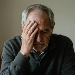 a photo of an old man who is feeling very remorseful