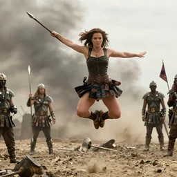kate beckinsale as ahiles jumping with spear in troya movie screenshot, 4k