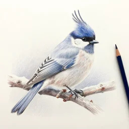 Colored pencil art on paper, Frost Spirit Bird, highly detailed, artstation, MasterPiece, Award-Winning, Caran d'Ache Luminance