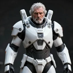 photograph of an old man wearing futuristic white heavy armor futuristic sci - fi hyper realistic first person view dramatic lighting