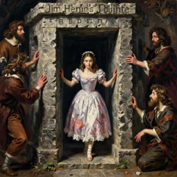 jim henson's labyrinth. young jennifer connelly in a ballgown, is trapped in a dark shadowed oubliette made of stone. by edgar maxence and caravaggio and michael whelan and delacroix style, artistic, intricate painting, cinematic lighting, hyper realistic, extremely detailed, vivid colors, establishing shot, dramatic lighting