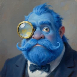 a beautiful portrait painting of blue mustached creature with a monocle by james gurney | unreal engine :. 3