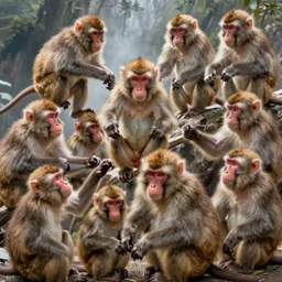 a tight shot of a dozen monkeys attacking people in Japan by Yoji Shinkawa and Ashley Wood, rule of thirds