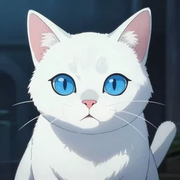 anime visual of a white cat, with blue eyes!!!!, high quality detailed anime, cel shaded, digital art by last exile murata range blue submarine no 6, hd, ambient light