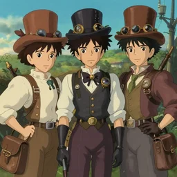 steampunk, cute boys, in the style of studio ghibli, j. c. leyendecker, greg rutkowski, artgerm