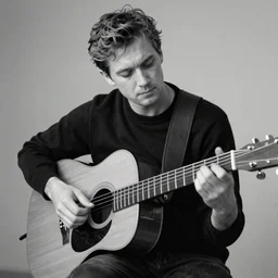 Jonny Greenwood playing a guitar in a black and white photo, a black and white photo by Colin Greenwood, featured on tumblr, toyism, groovy, psychedelic, ilya kuvshinov