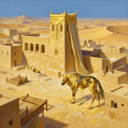 rich goledn arabian city, by joe dever, lone wolf, drapes, temple, town hall, traps, painted by greg rutkowski