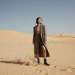 fashion editorial in sand storm. wide angle shot. highly detailed.