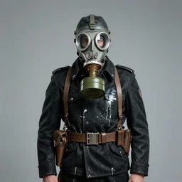 portrait of futuristic world war 1 soldier with gas mask, black clothes, dripping paint, craig mullins, ash thorpe, fibonacci rhythm ar