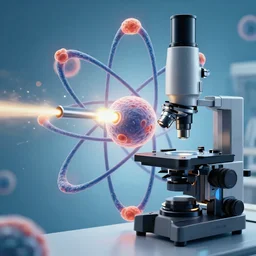 electron microscope image of an atom shooting a gun