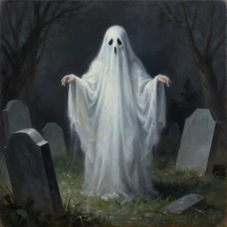 john philip painting of a strange ghost in a graveyard
