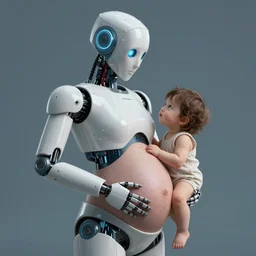 “ultra realistic photography of Robot pregnant with a human”