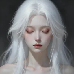 portrait of a young female human with white hair and pale skin closed eyes fantasy artwork epic detailed and intricate digital painting trending on artstation by wlop octane render