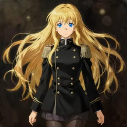 baroque oil painting japanese light novel illustration lotr anime key visual full body action shot | young girl black military uniform with long flowing blonde hair and blue eyes | symmetrical perfect face fine detail delicate features quiet gaze | gapmoe kuudere moody lighting bokeh | trending pixiv fanbox | by greg rutkowski makoto shinkai takashi takeuchi studio ghibli
