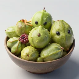 a bowl of alien fruit, from another planet, exotic, hyper - realistic, high detail