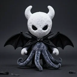 a vampire squid plush wearing a bat poncho or cape inspired by the game hollow knight