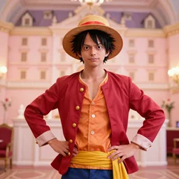 a film still of cosplay of luffy in the grand budapest hotel ( 2 0 1 4 ), 4 k
