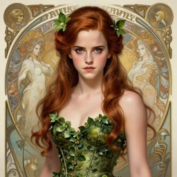 Emma Watson Poison Ivy, cute, fantasy, intricate, elegant, highly detailed, digital painting, 4k, HDR, concept art, smooth, sharp focus, illustration, art by artgerm and H R Giger and alphonse mucha
